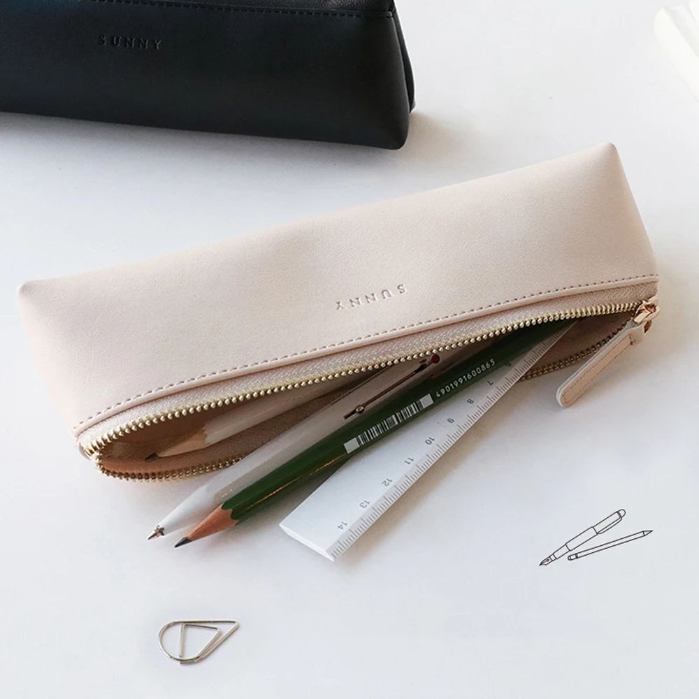 Sunny Series PU Leather Pen Pencil Bag Simple Tri..